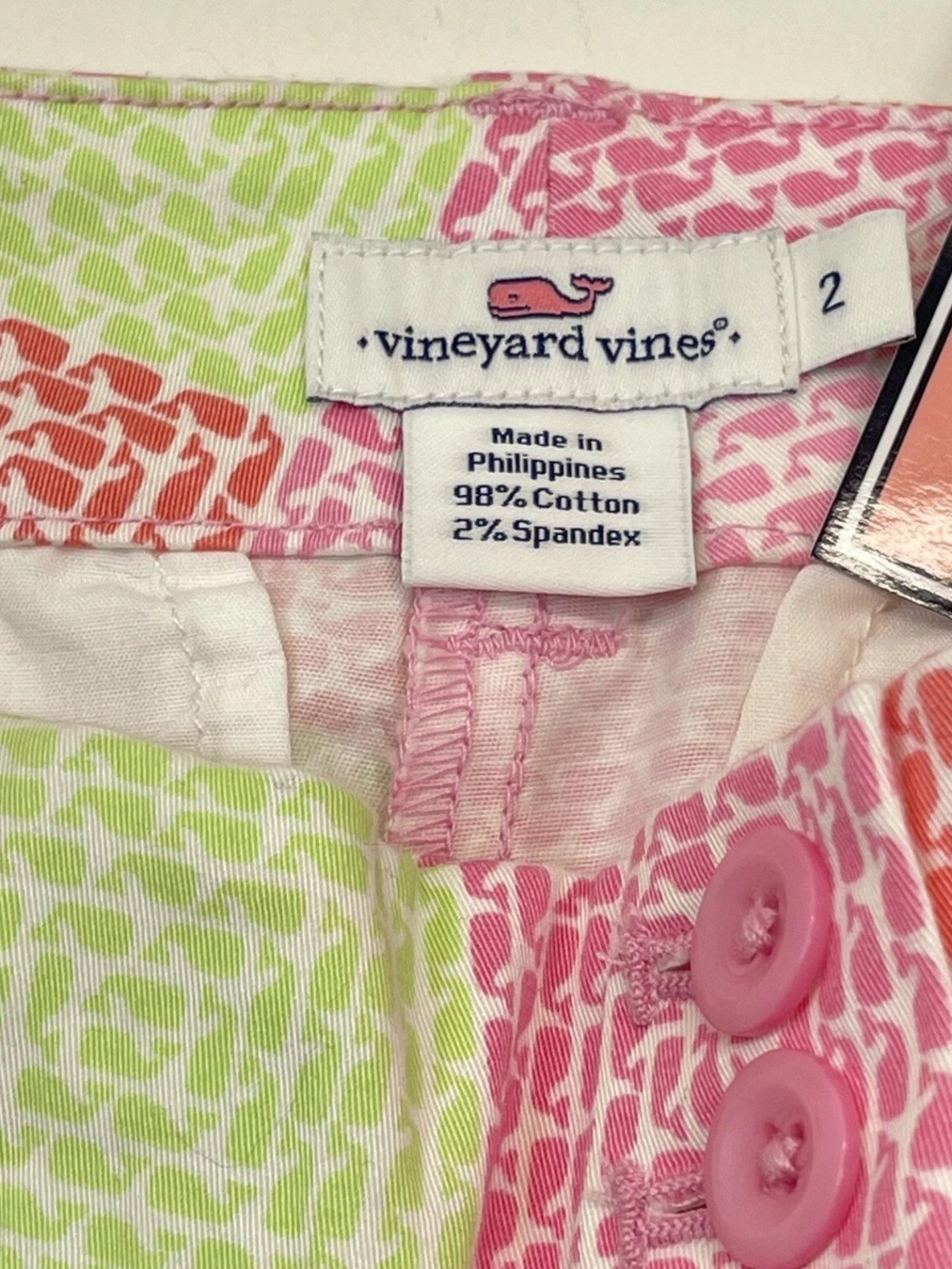 New Vineyard Vines Whale Print Patchwork Chino Shorts Pink Womens Size 2 - Picture 10 of 10